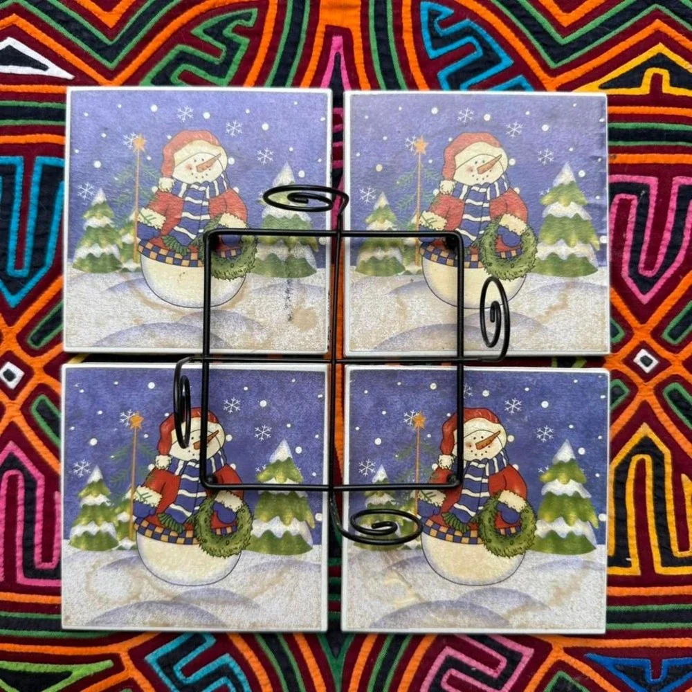 Vintage Christmas‎ snowman coaster set ☃️